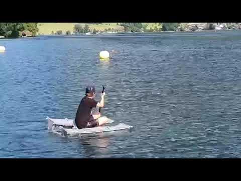 Catamaran with duct tape and bamboo