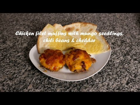 Chicken filet muffins with mungo seedlings, chili beans &amp;amp; cheddar cheese recipe