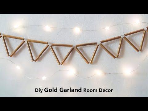 Diy Gold Garland with Pipette, Diy Easy Room Decor Ideas, Diy Not Glue Room Decor