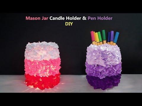 Diy Jar Candle Holders And Jar Pen Holders, Diy Mason Jar Decoration Ideas