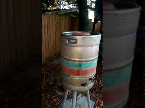 First use electric beer keg smoker