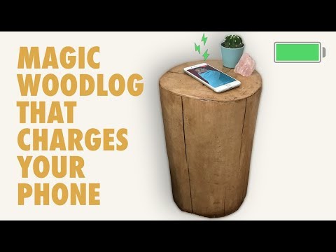 Wood log side table with wireless phone charger. DIY project.