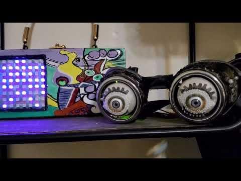 led box purse with robot eyes goggles